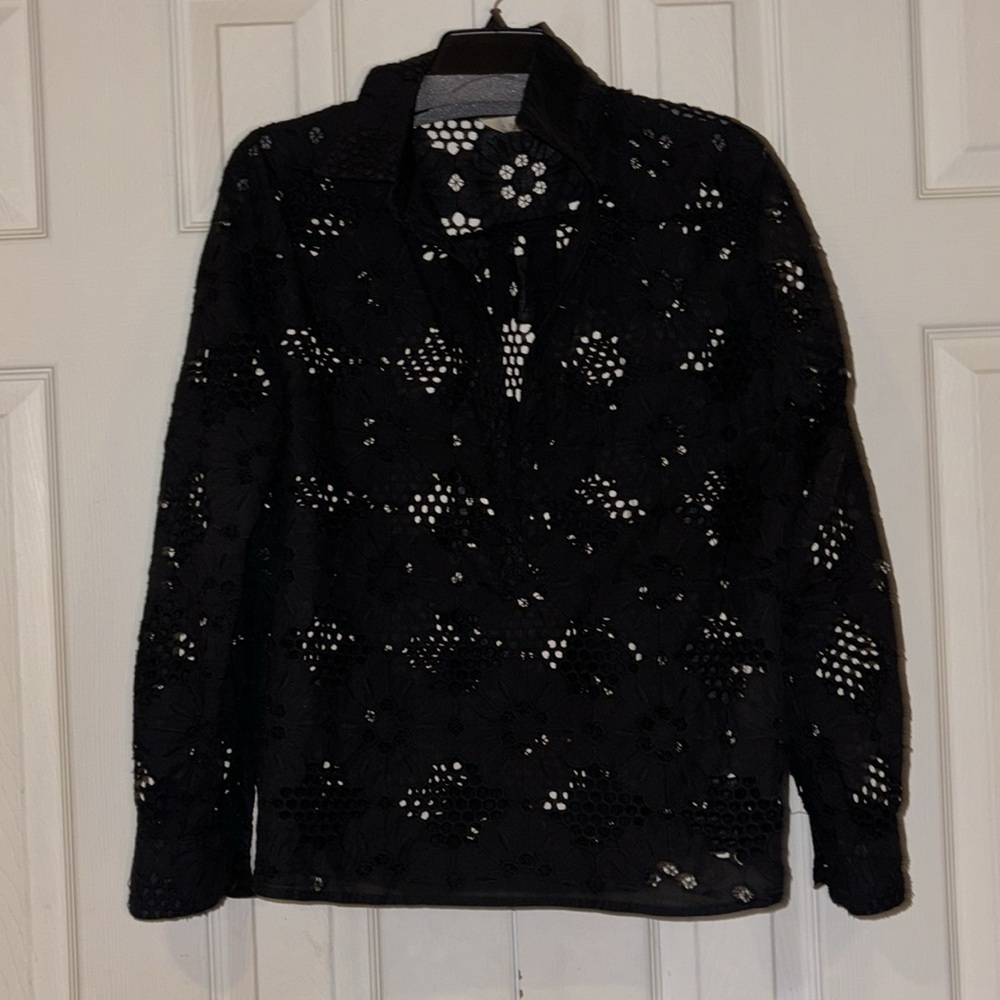 Adiva Black Lace Blouse  shirt with lace collar Sz L